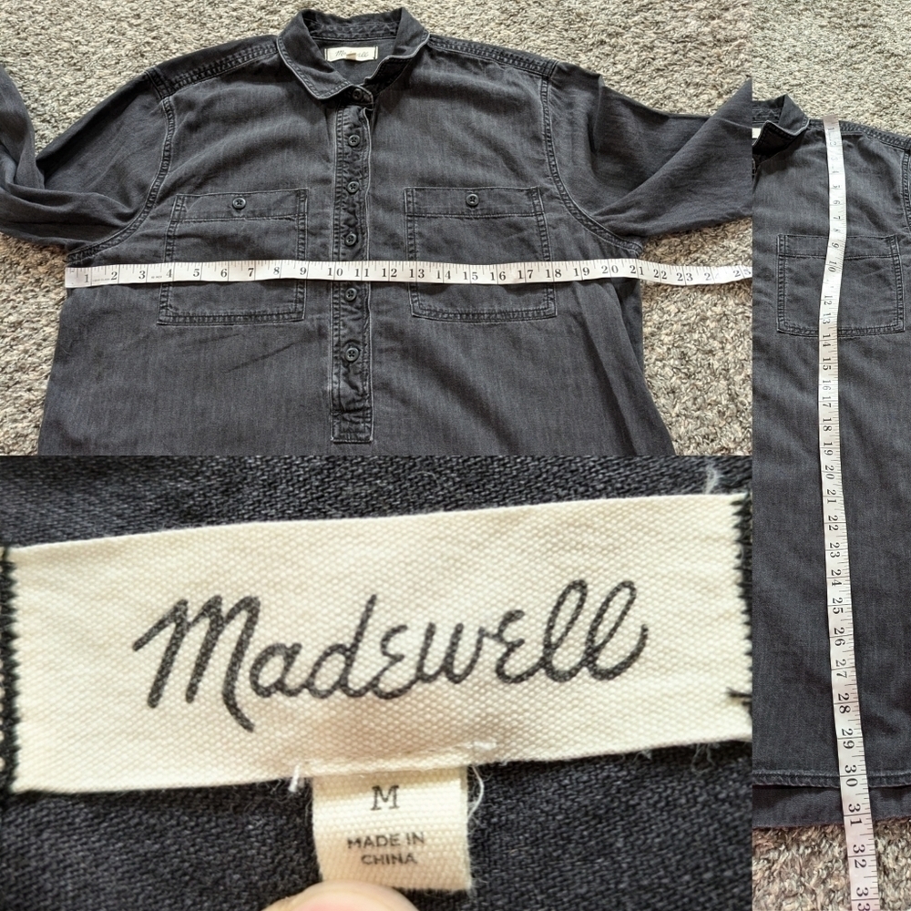 Madewell washed out black denim 1/2 button pullover top M - Picture 7 of 9